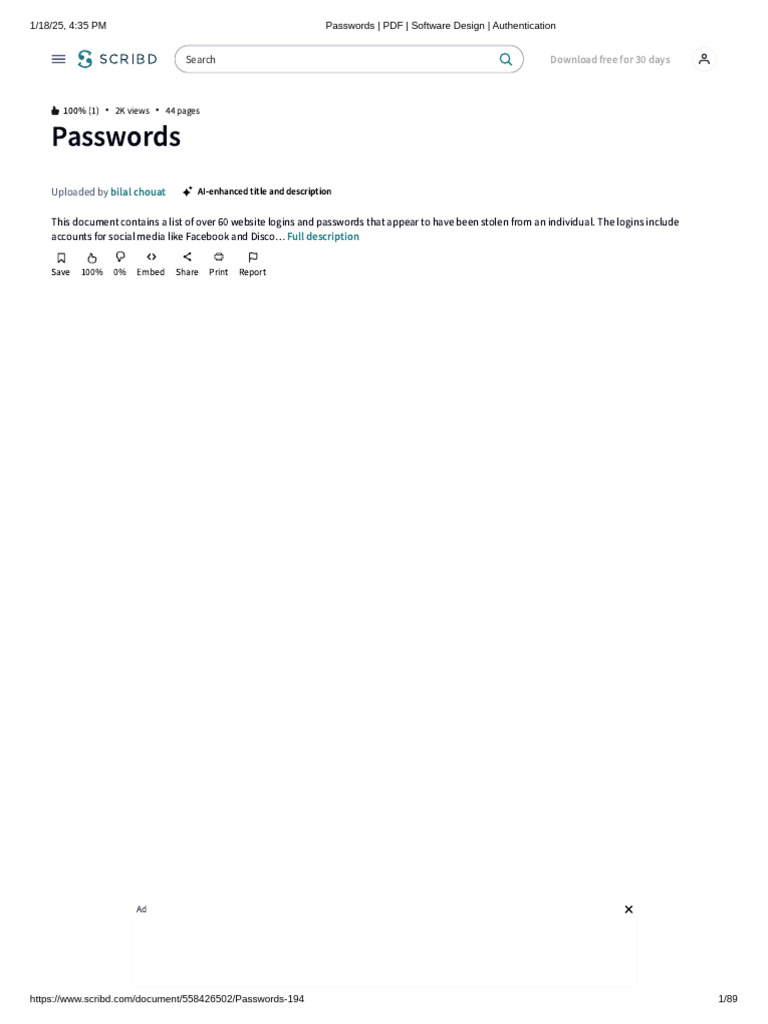 Passwords _ PDF _ Software Design _ Authentication | PDF | Scribd ...