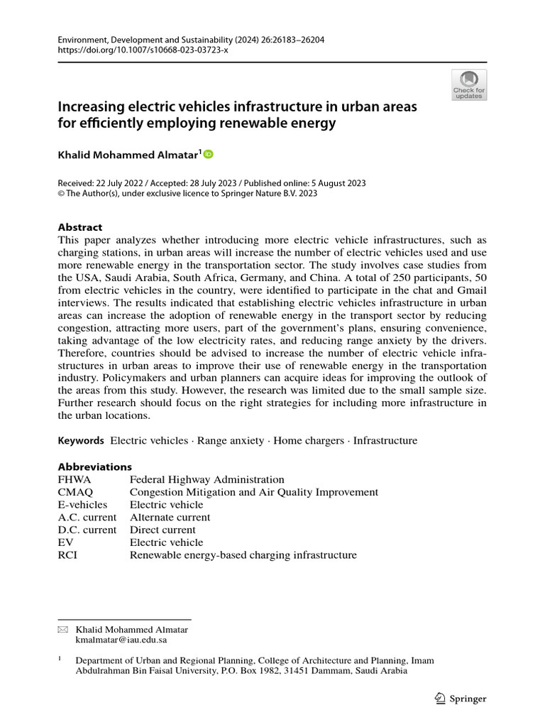 Urban EV Infrastructure Boosts Renewables | PDF | Electric Vehicle ...