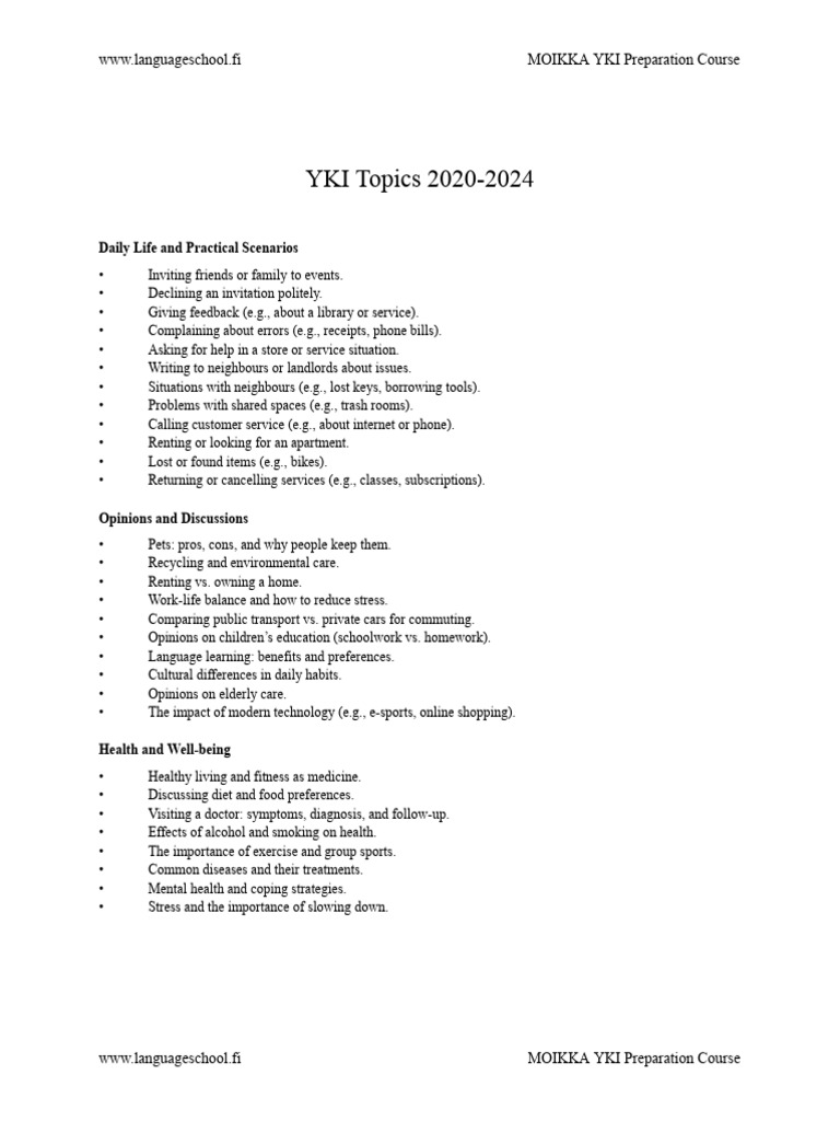 YKI Preparation Course Overview | PDF