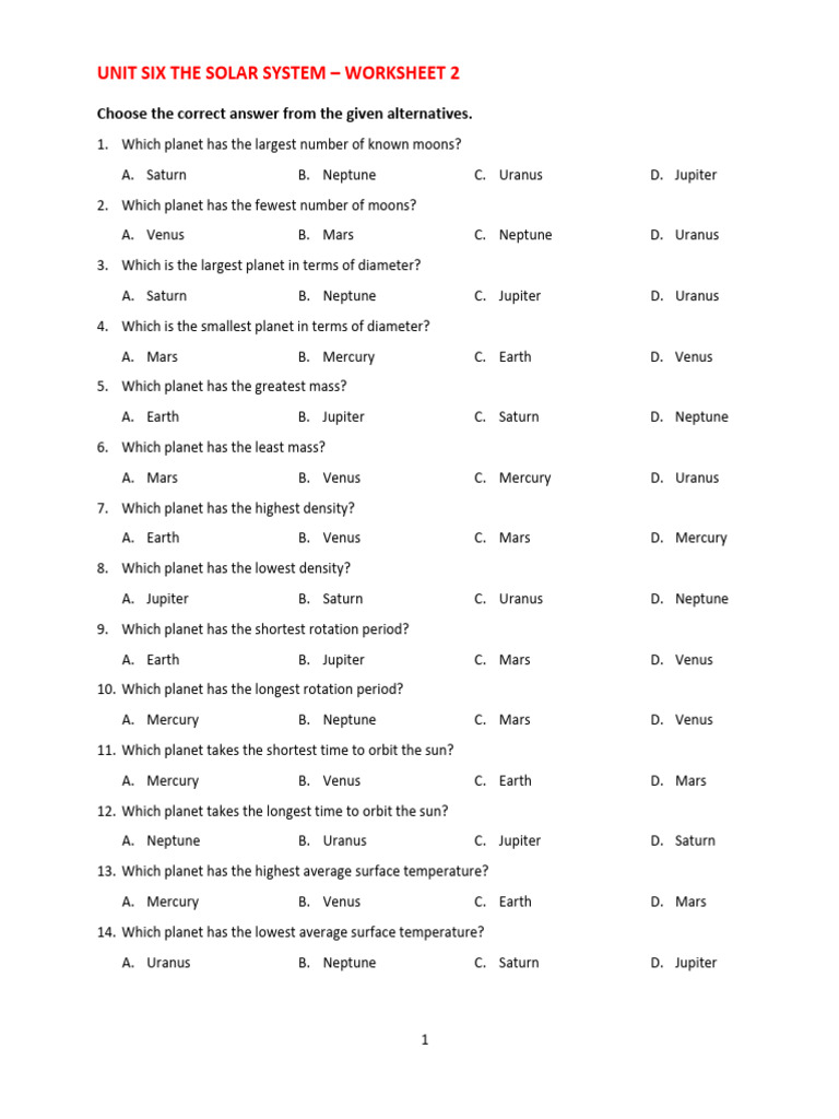 Grade 8 Unit 6 G. Science Worksheet 2 | PDF