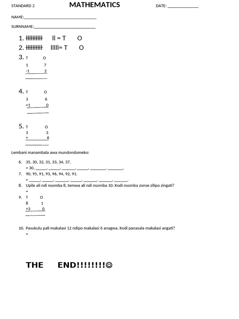 Standard 2 Mathematicsdate | PDF