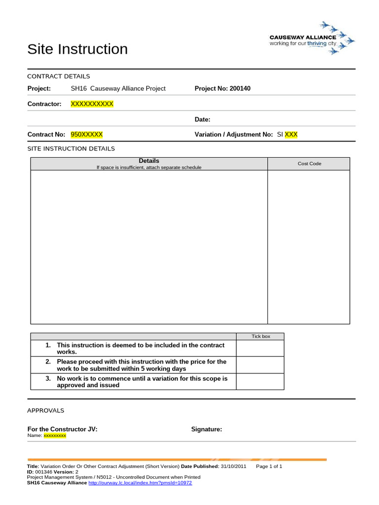 Site Instruction Template | PDF