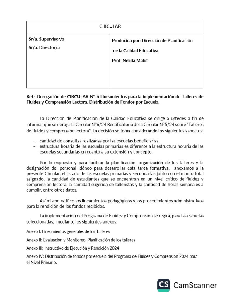 CIRCULAR N 7 Derogacioìn de CIRCULAR #6 Lineamientos P | PDF ...