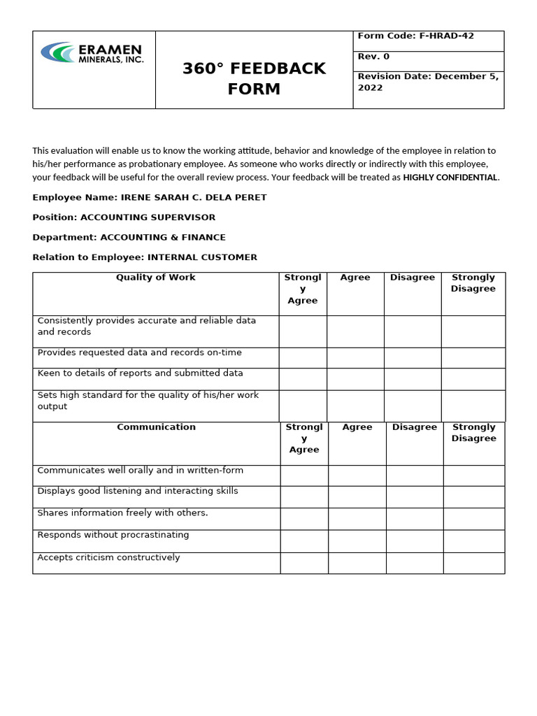 F-Hrad-42 360 Feedback Form | PDF | Feedback | Communication