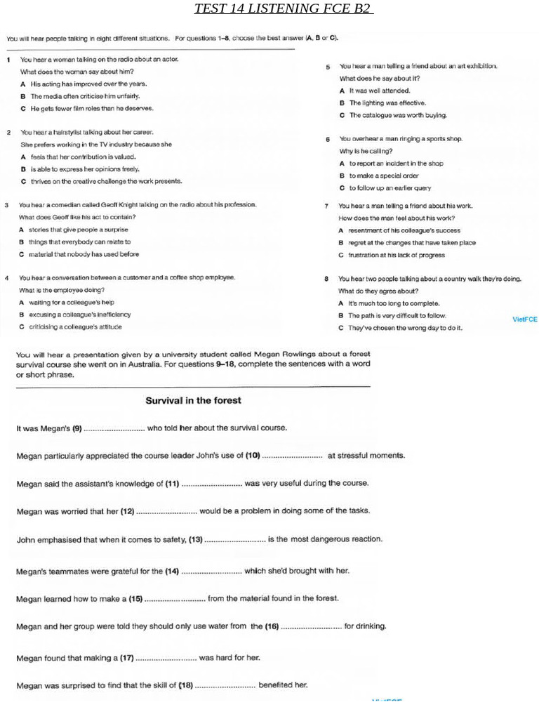 Test 14 Listening Fce B2 | PDF