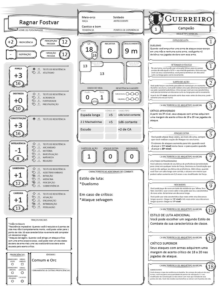 Ragnar Fostvar: Meio-Orc Guerreiro Epic | PDF