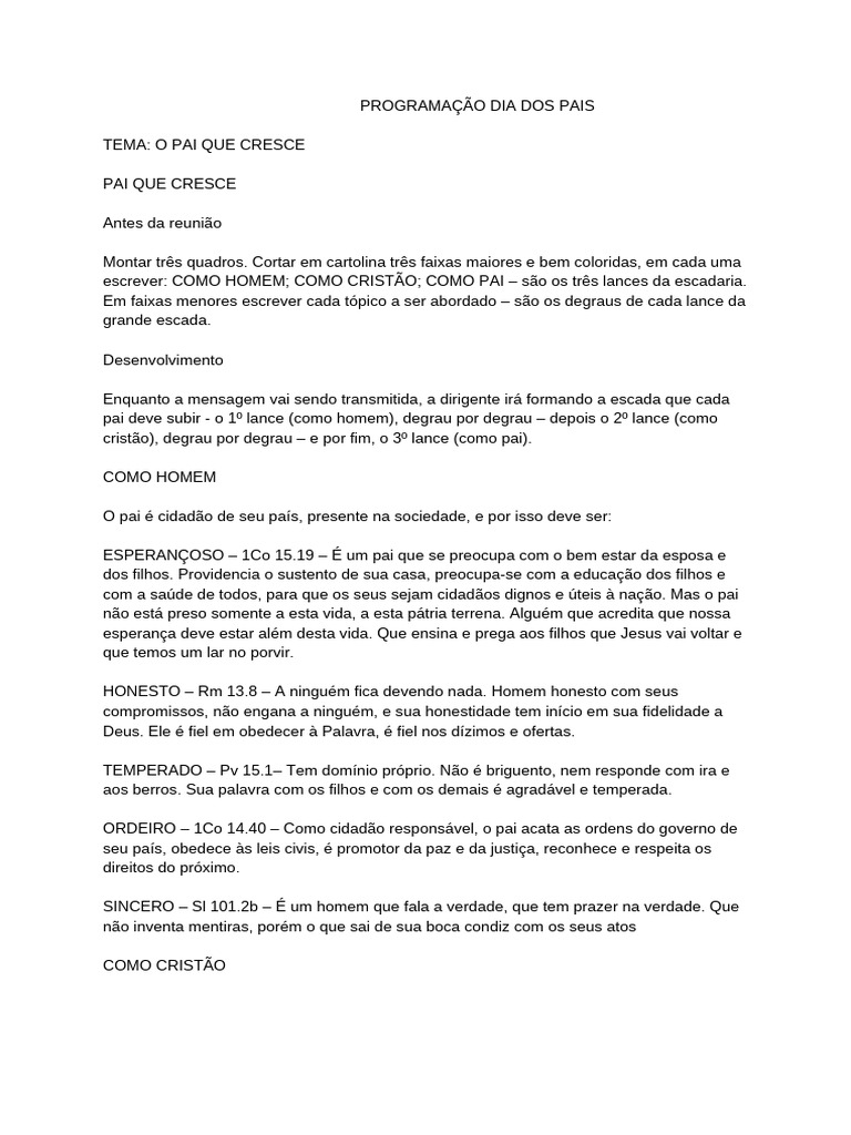 Programa Do Dia Dos Pais | PDF | Amor | Jesus