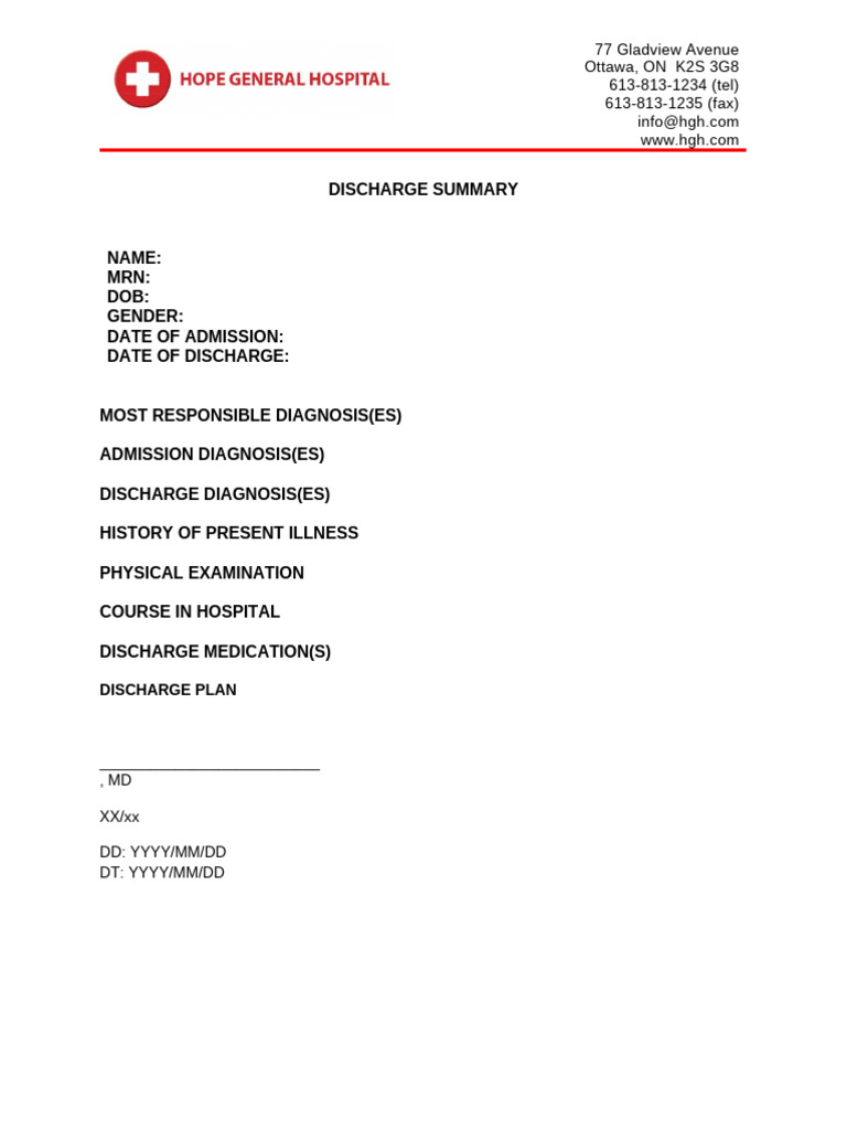 Discharge Summary Template | PDF