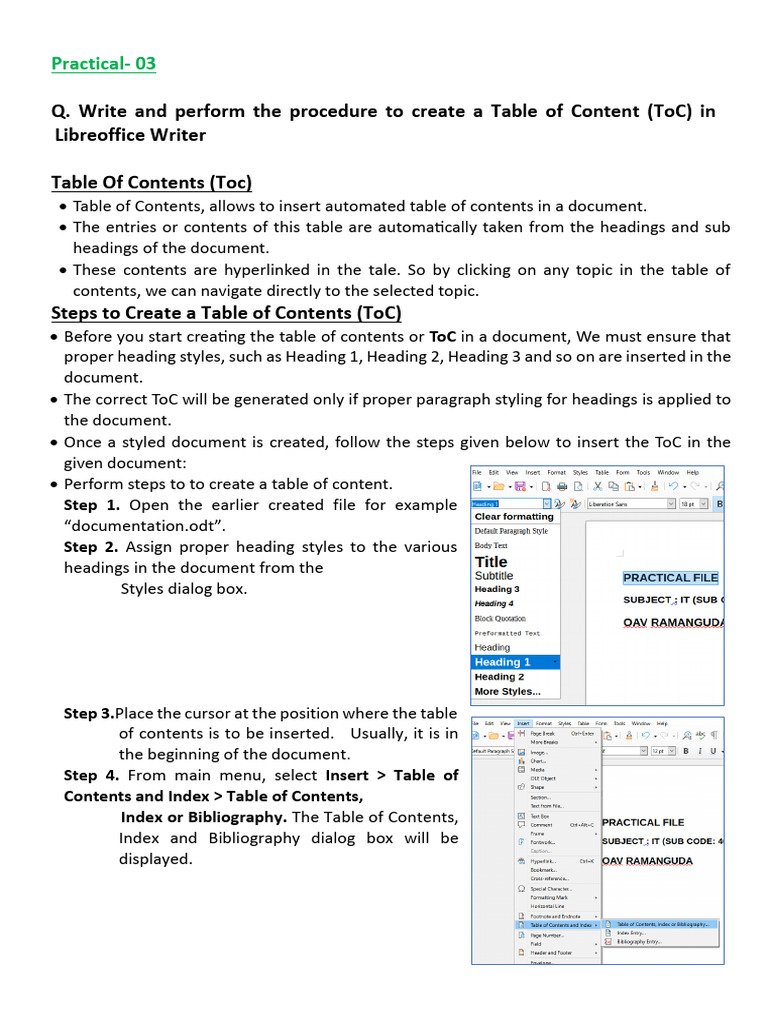 Creating a Table of Contents in LibreOffice | PDF