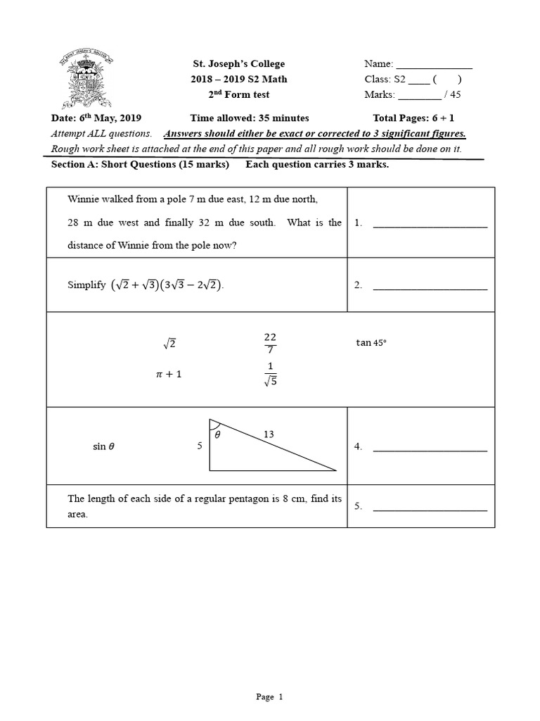 1819 s2 2nd form test pdf geometry elementary geometry
