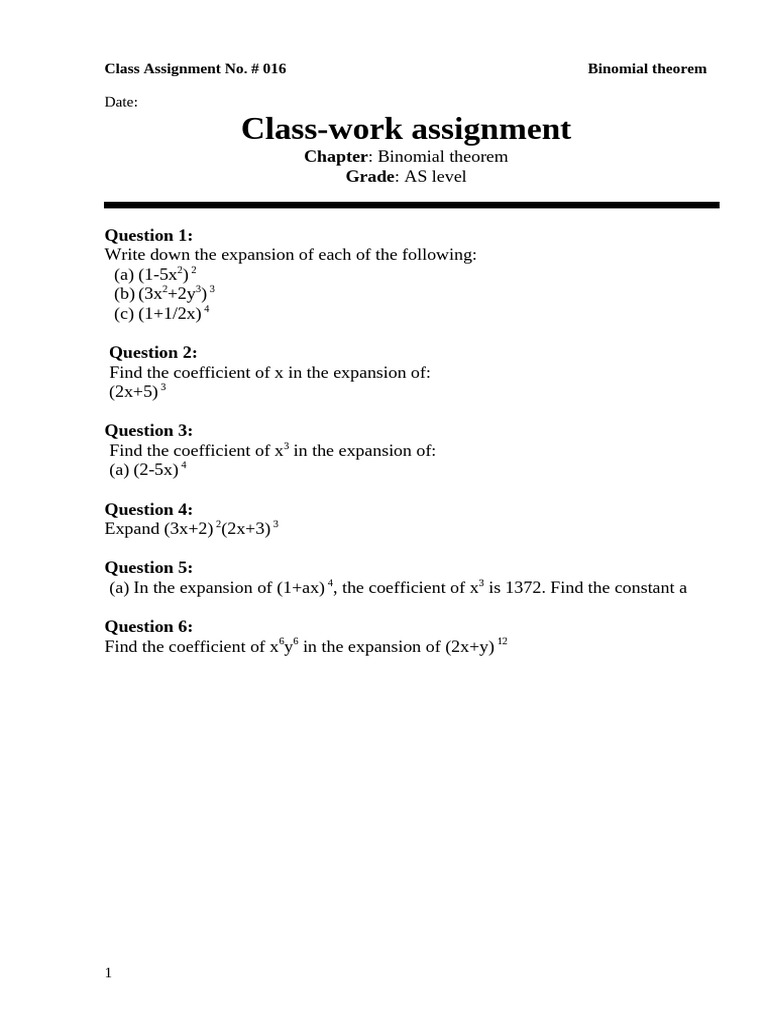 AS Level Binomial Theorem Assignment | PDF