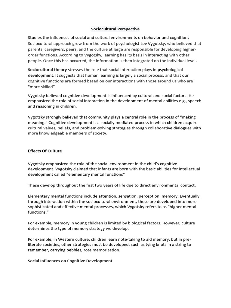 Sociocultural Influences on Learning | PDF | Cognition | Cognitive ...