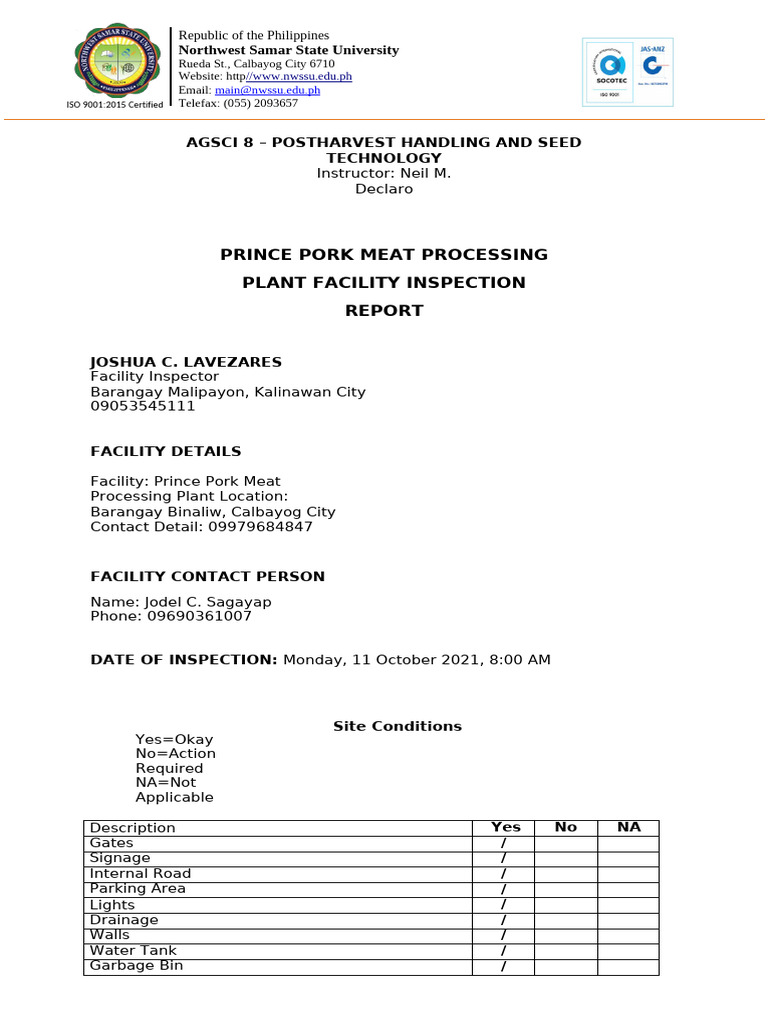 Prince Pork Meat Processing Inspection Report | PDF
