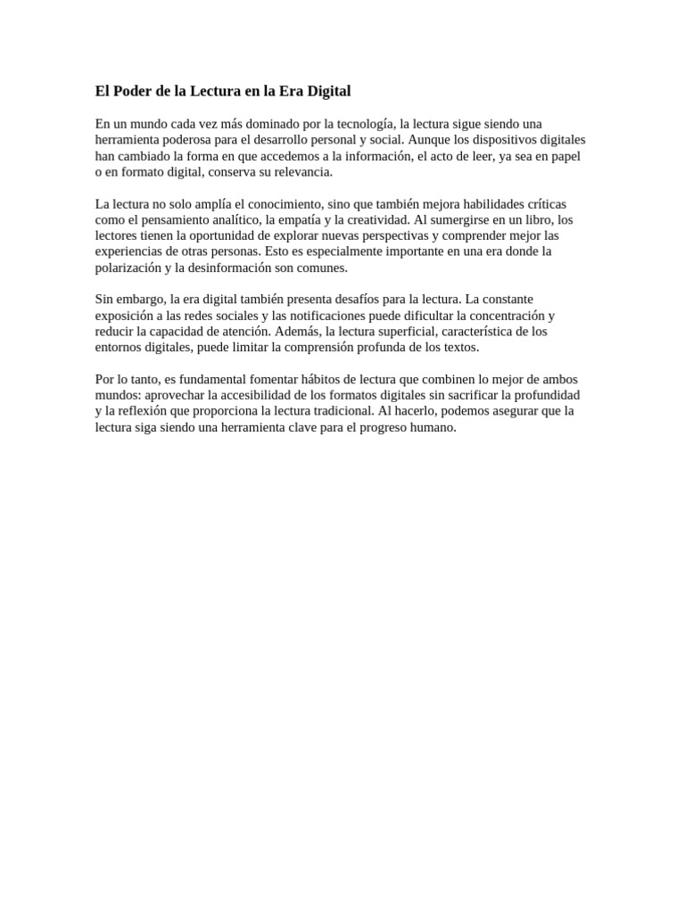 El Poder de La Lectura en La Era Digital | PDF