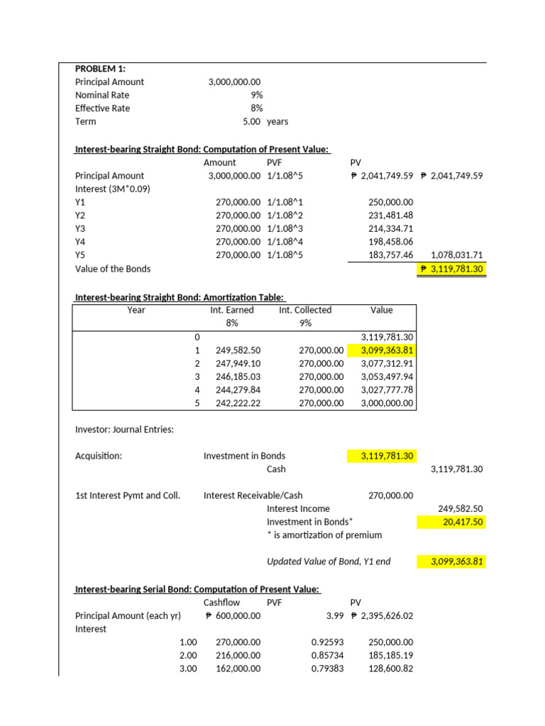 Bond Present Value Calculations Guide | PDF | Present Value | Bonds ...