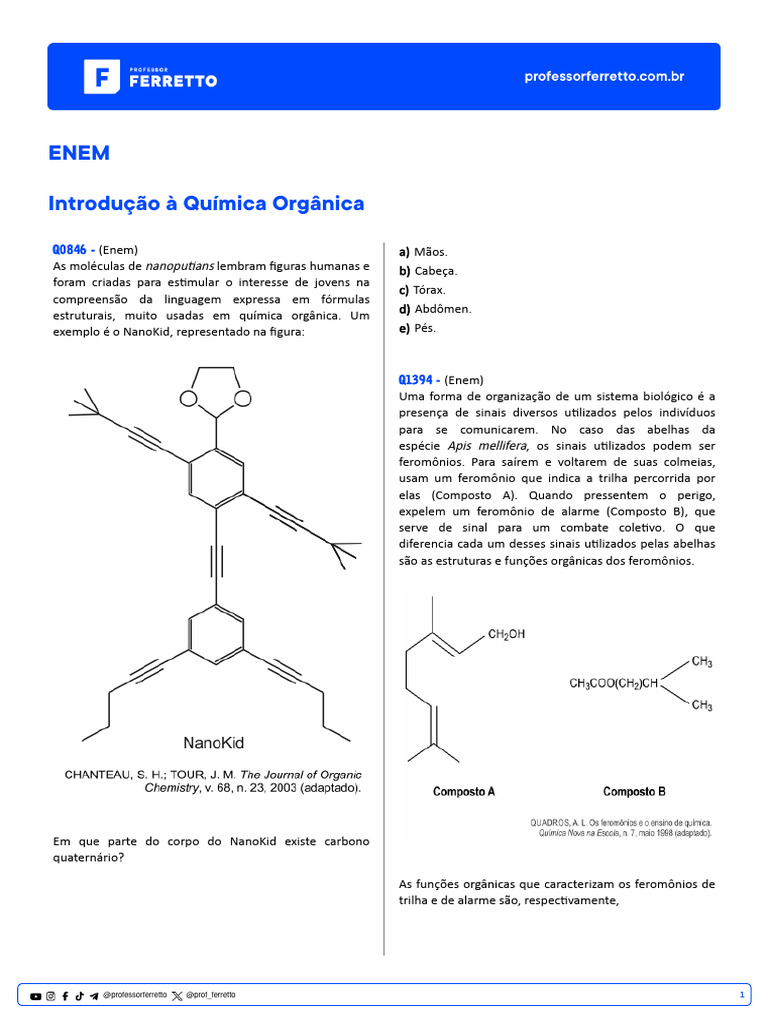 Questões de Química Orgânica ENEM | PDF | Química | Aldeído