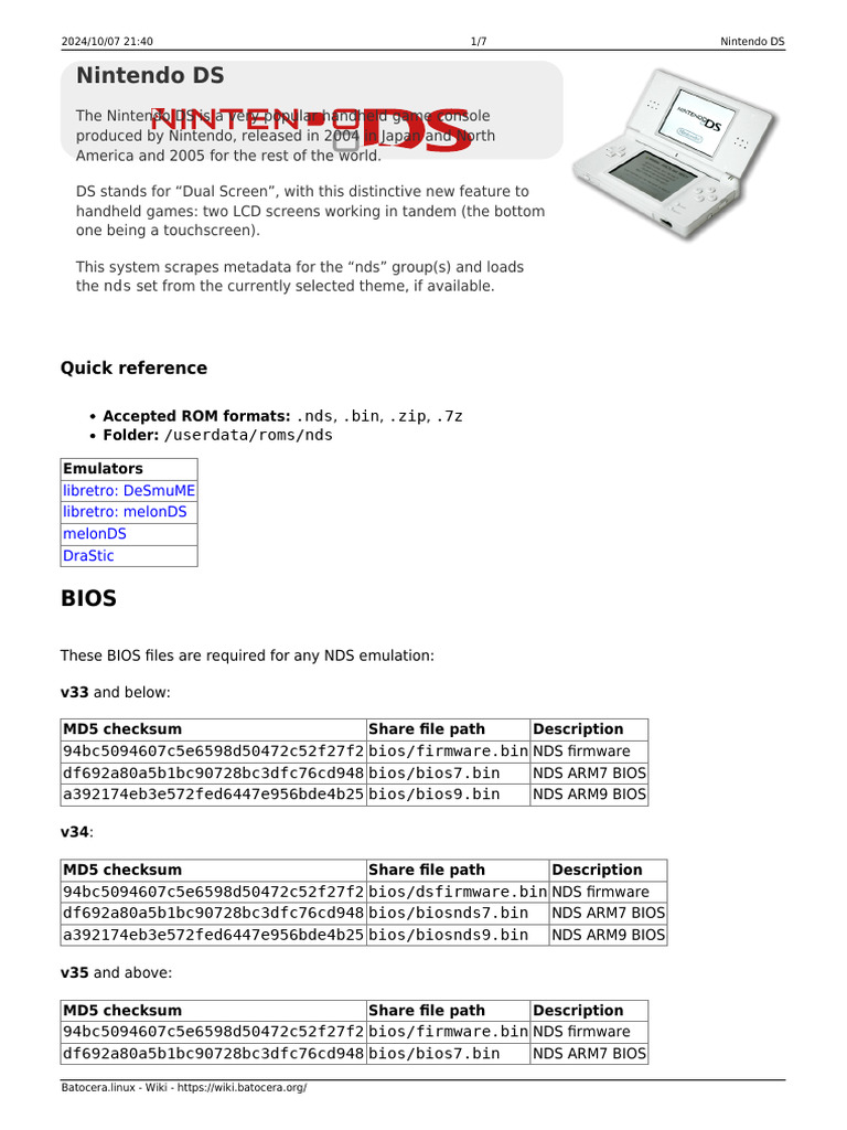 Nintendo DS BIOS and Emulator Guide | PDF | Bios | Video Game Consoles