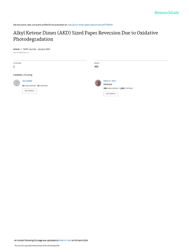 AKD Paper Reversion from Photodegradation | PDF