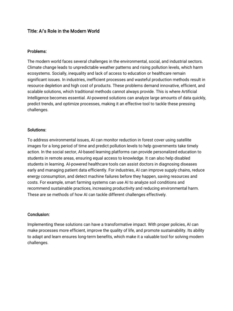 AI's Role in the Modern World | PDF