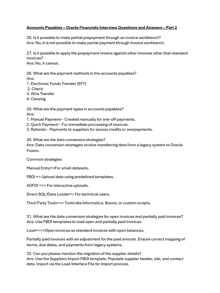 Oracle Financials AP Interview Q&A Part 2 | PDF | Accounts Payable ...