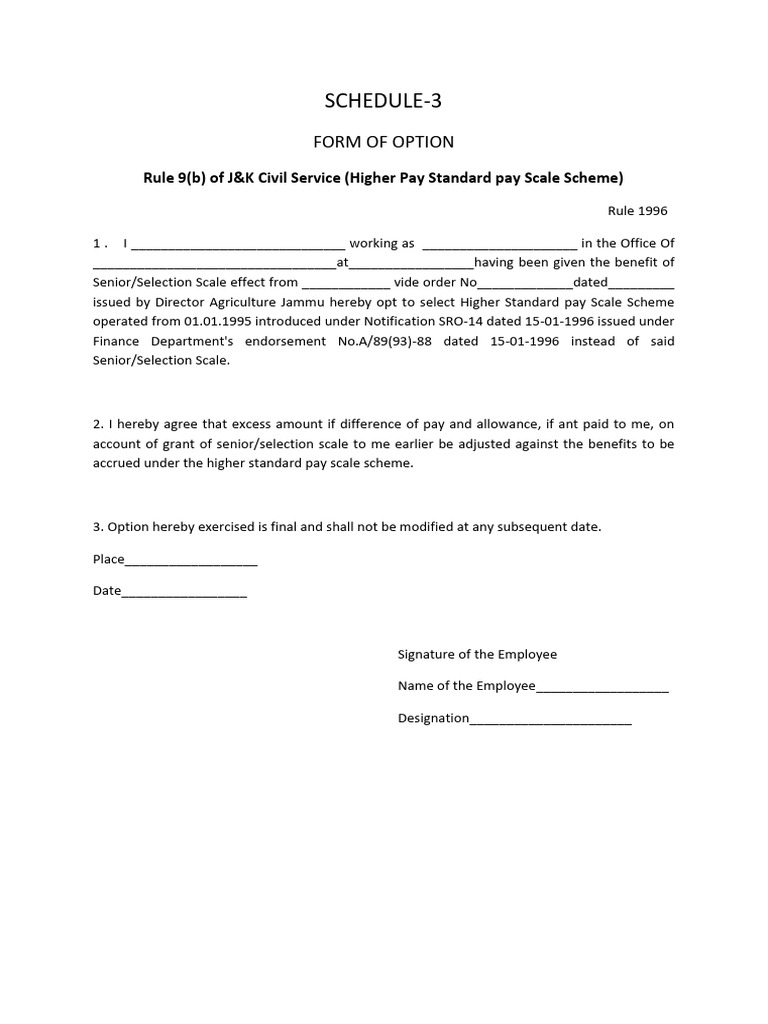 J&K Higher Pay Scale Option Form | PDF
