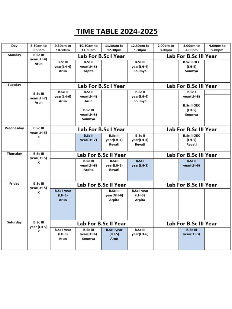 Teachers Time Table Excel