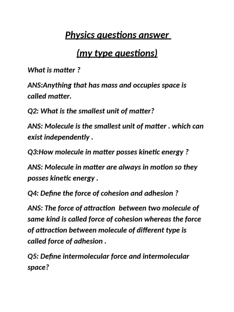 Physics questions answer pdf