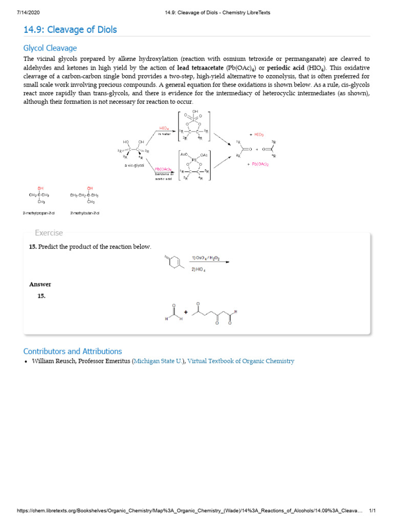 Oxidation of Diols by Periodic Acid | PDF