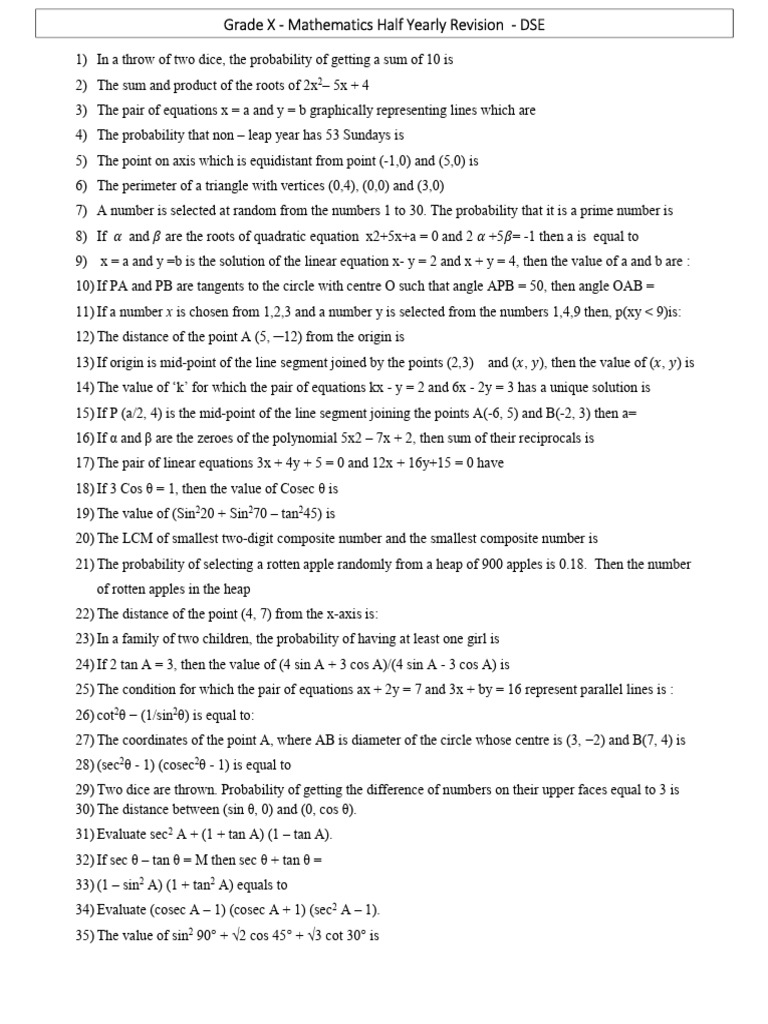 Math Problems and Solutions for Grade X | PDF | Circle | Mathematical ...