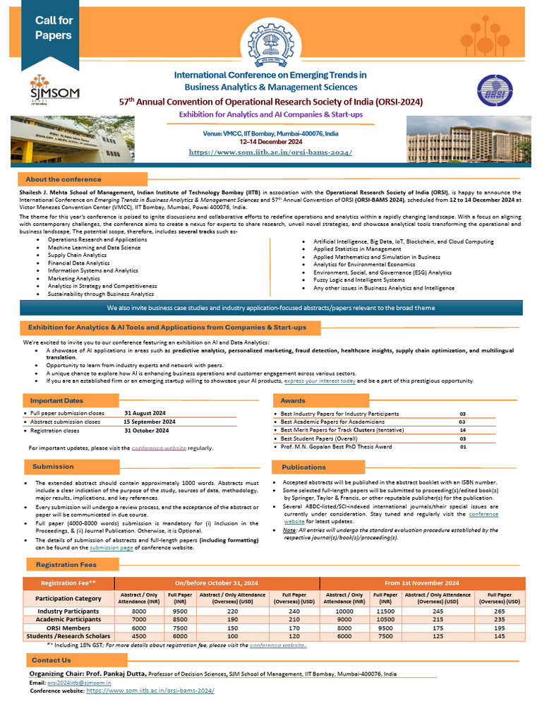 Call For Papers - ORSI-BAMS 2024 - IITB | PDF | Analytics | Artificial ...