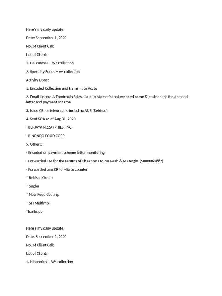 Daily Client Activity Updates: Sept 2020 | PDF