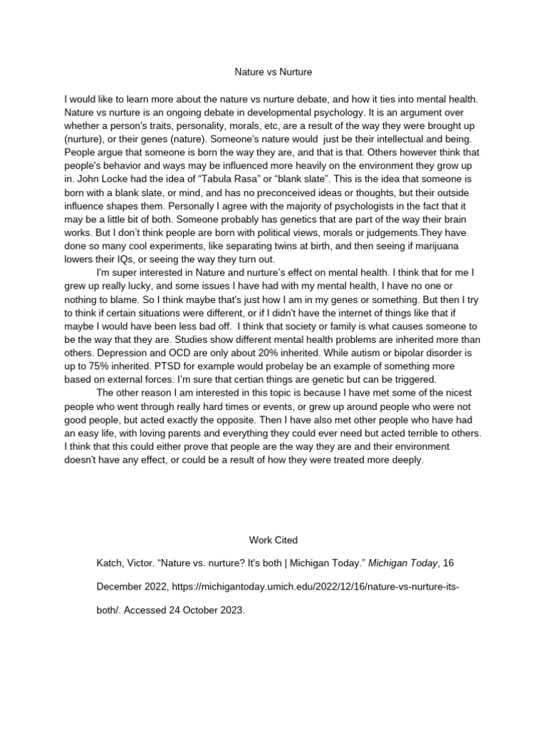 nature vs nurture PDF Nature Versus Nurture Psychology
