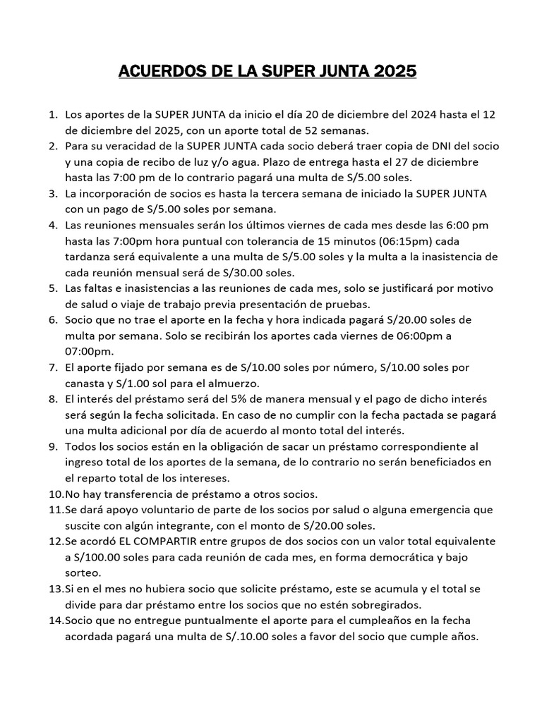 Reglas y Multas de la Super Junta 2025 | PDF