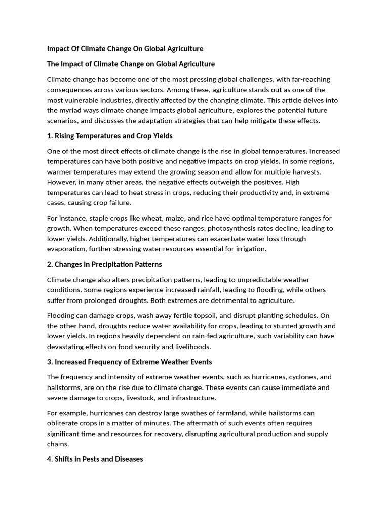 Impact of Climate Change On Global Agriculture | PDF | Agriculture ...