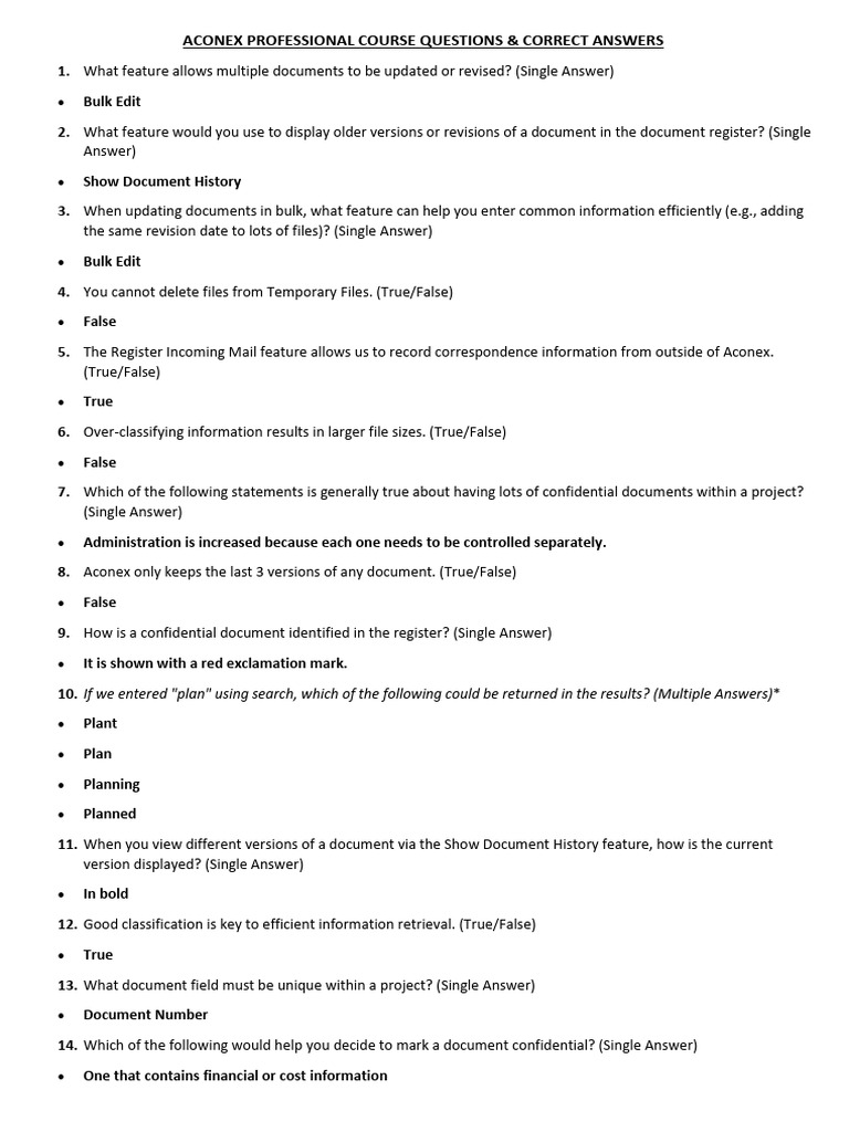 Aconex Professional Course Q&A Guide | PDF | Information Science ...
