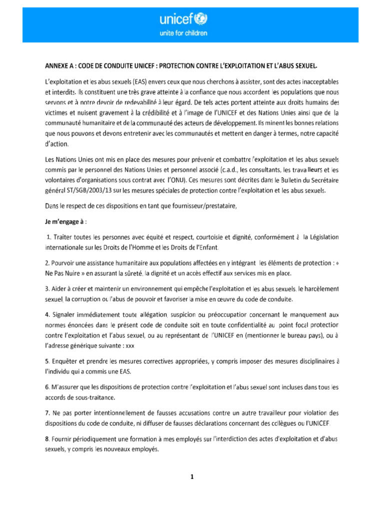 Annexe D Code de Conduite Psea | PDF