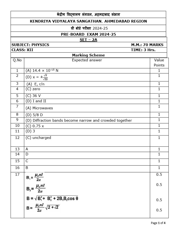 Physics Xii Ms PB 2024 25 Set 2a | PDF | Flux | Electricity