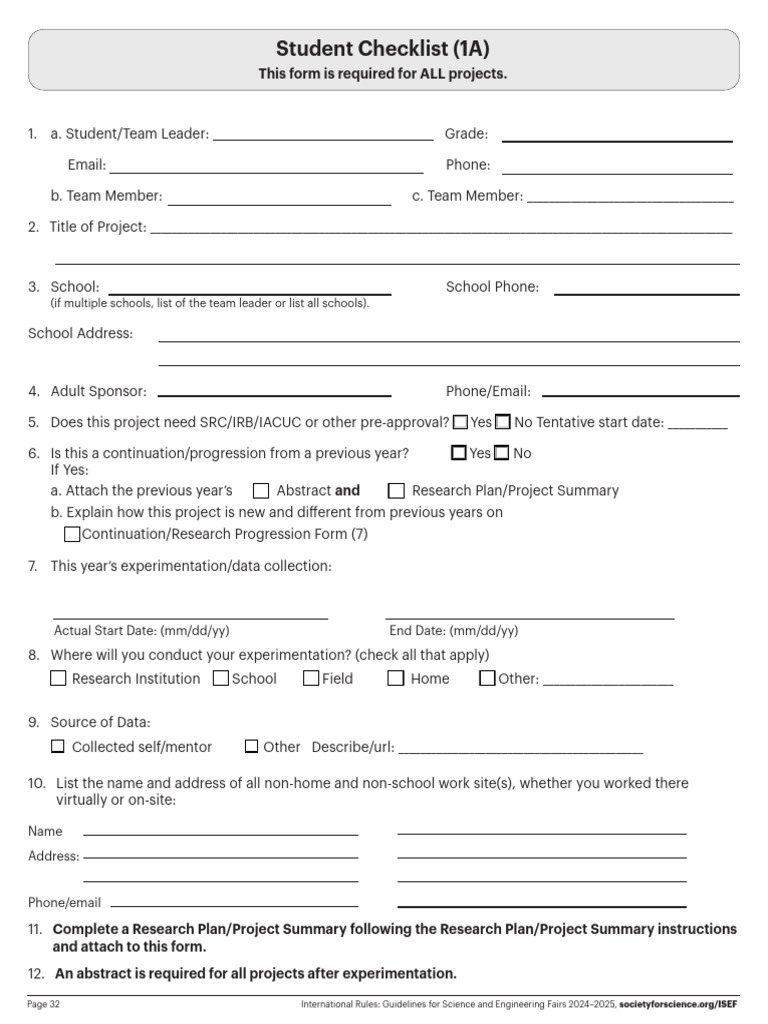 Science Fair Project Checklist 2024-25 | PDF | Risk | Science