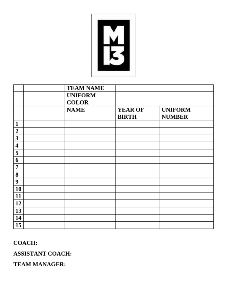 Team Roster and Uniform Details | PDF