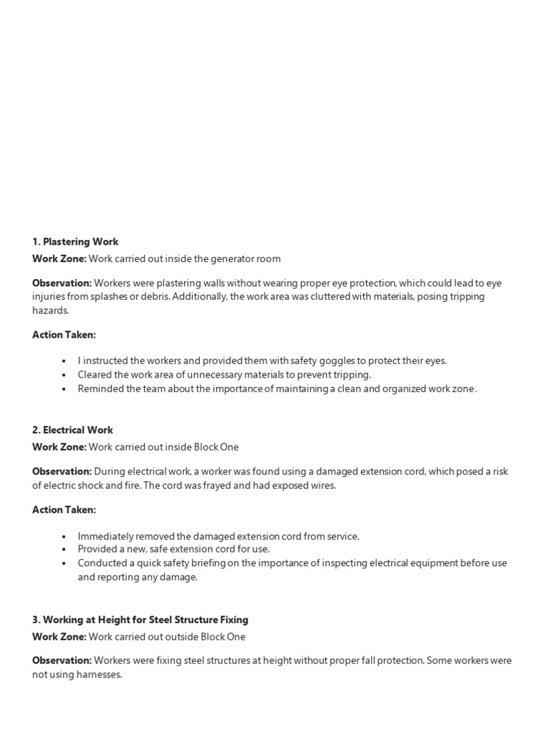 Worksite Observation Report Nov | PDF | Personal Protective Equipment ...