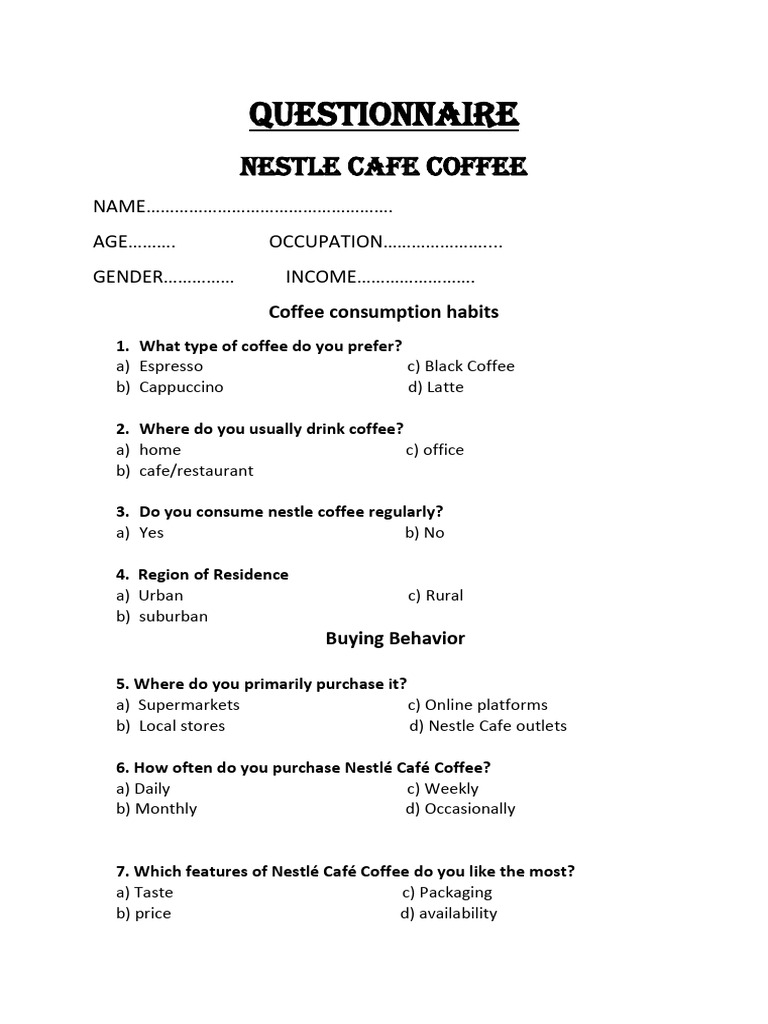 Nestlé Café Coffee Consumer Survey | PDF