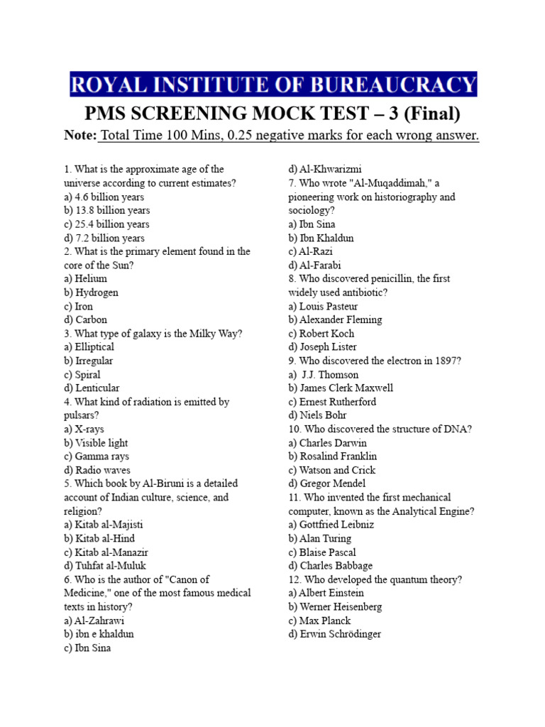 PMS Screening Mock Test - 3 | PDF | Cancer