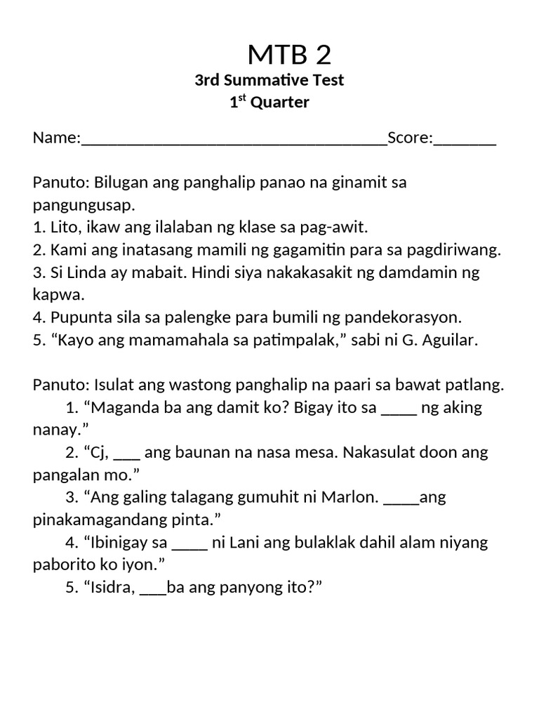 3rd Summative Test | PDF
