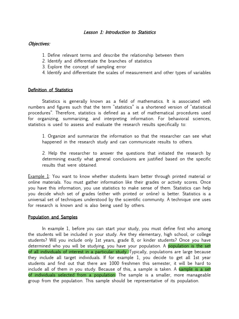 Lesson+1+Introduction+to+Statistics | PDF | Level Of Measurement ...