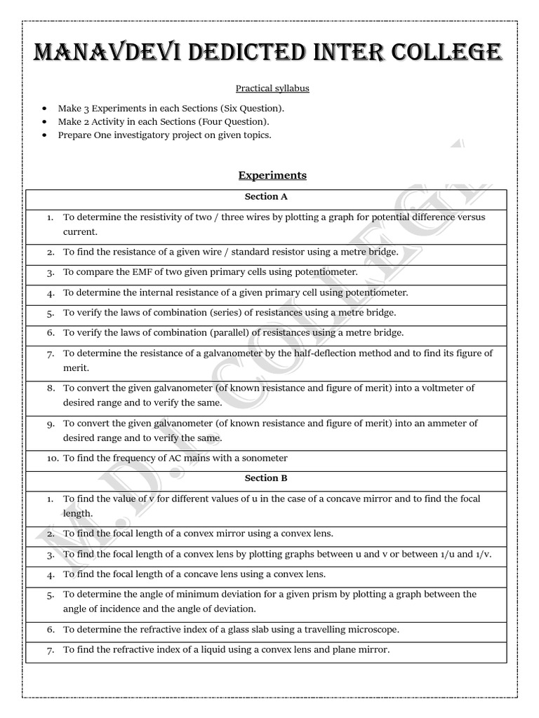 Physics practical syllabus pdf electrical network diode