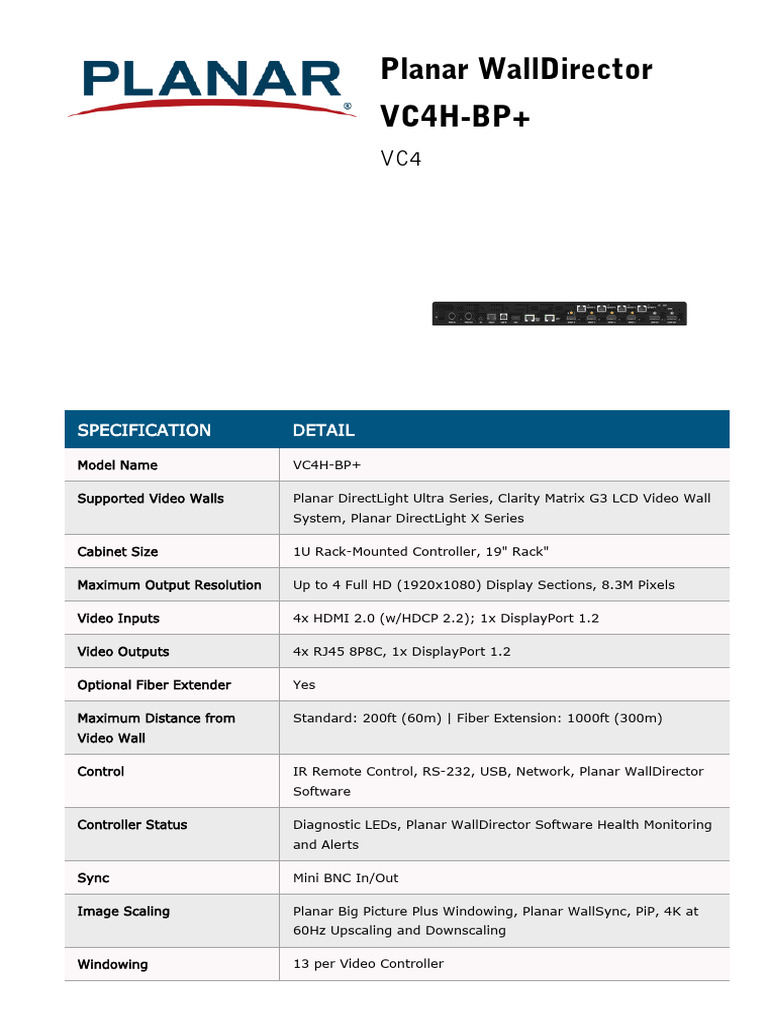 Planar WallDirector VC4H-BP+ Overview | PDF
