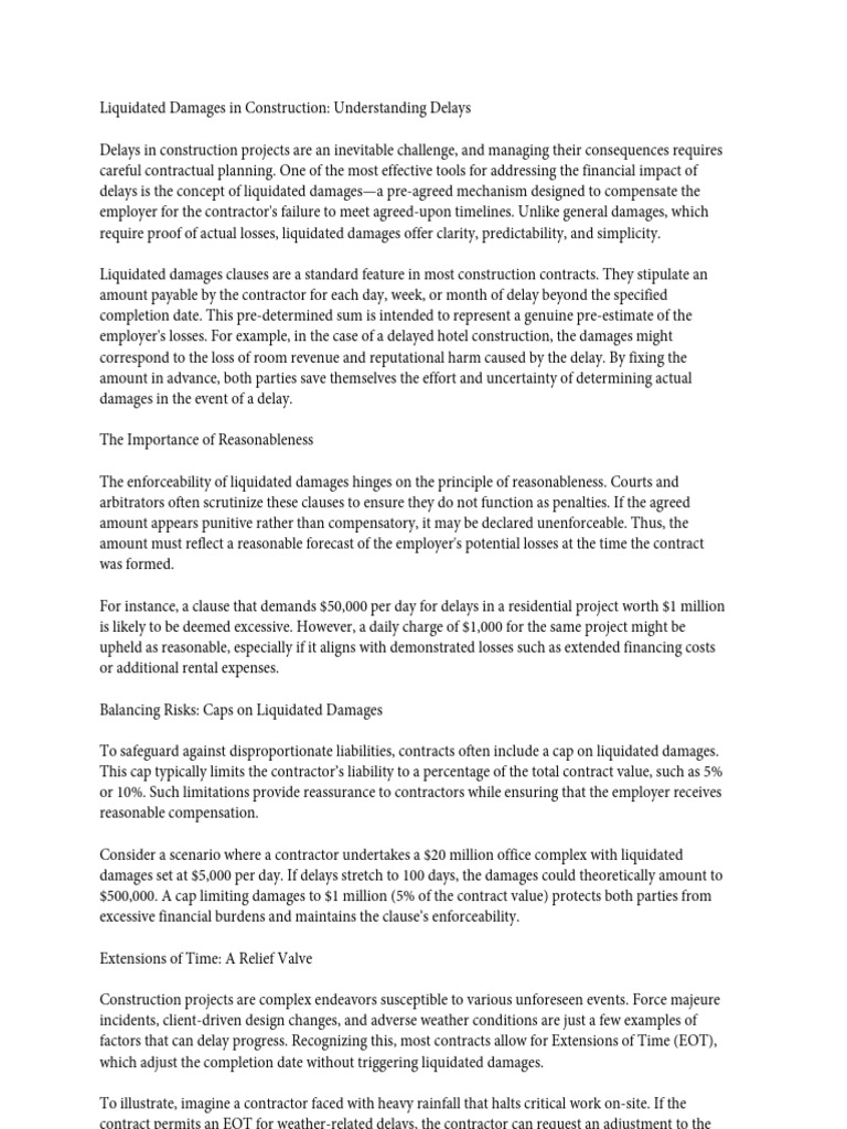 Liquidated Damages for Construction Delays | PDF | Liquidated Damages ...