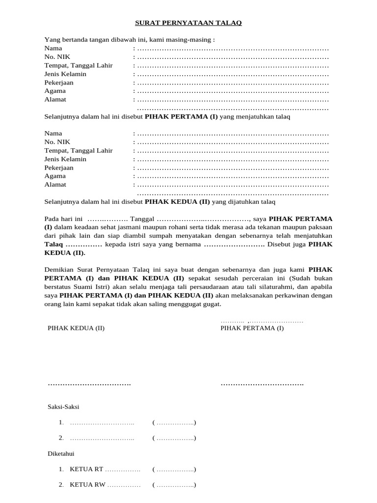 Contoh Surat Talak Kosong | PDF