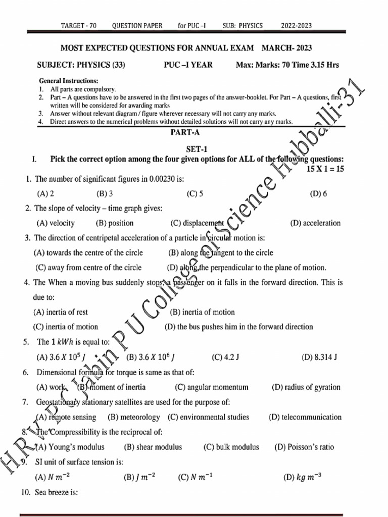1st Pu Phy Imp Questions | PDF