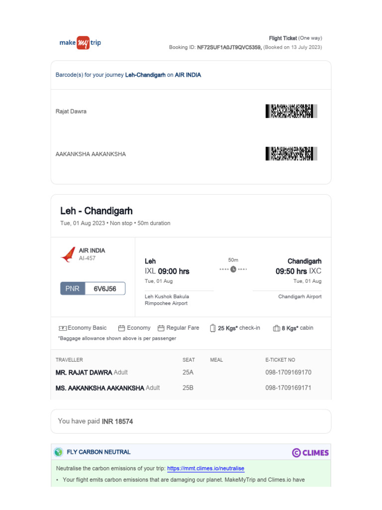 NF72SUF1A0JT9QVC5359 ETicket | PDF | Identity Document | Aviation